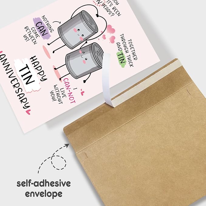 Funny 10 Years Anniversary Card, Cute Tin Pun 10th Anniversary Card for Husband Wife, Hilarious Ten Years Anniversary Card for Him Her, Happy Tin Wedding Anniversary Card