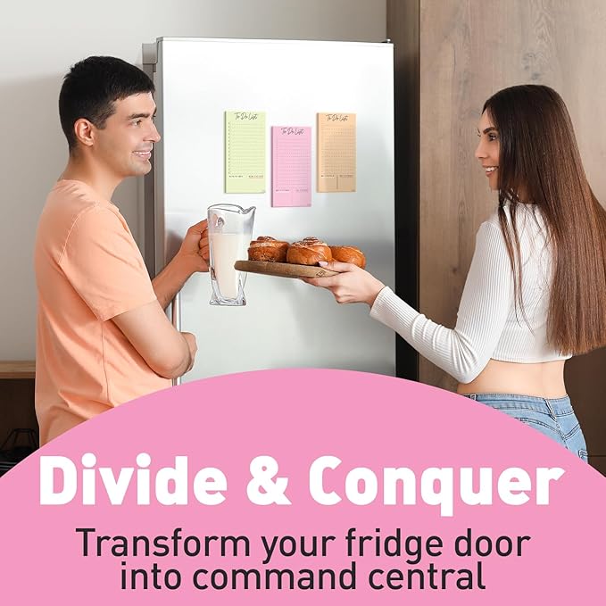 S&O Colorful Magnetic To Do List for Refrigerator - 4 Pack sticky notes for freezer - Fridge sheets with Magnet - Adhesive Sheet Pads for Freezer- Grocery List Notepads - 3.5x7”, 45 Page