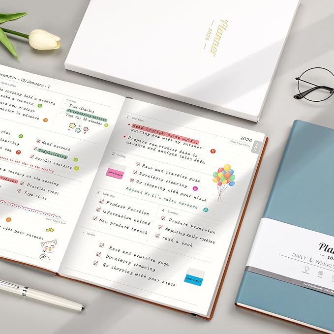 AHGXG 2026 Planner, Weekly and Monthly, Large A4 8.5"x11", Planner 2026-2027, Calendar 15-Months Jan 2026 - Mar 2027, Vegan Leather Softcover, Inner Pocket, Gray Blue