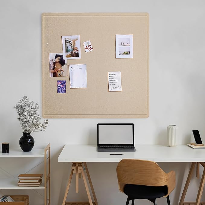 Large Bulletin Board - 48 x 48 Inches, Decorative Felt Pin Board for Wall - 4' x 4' Foldable Photo Display Board with Self-Adhesive Tape, Includes 20 Push Pins - Beige Brown