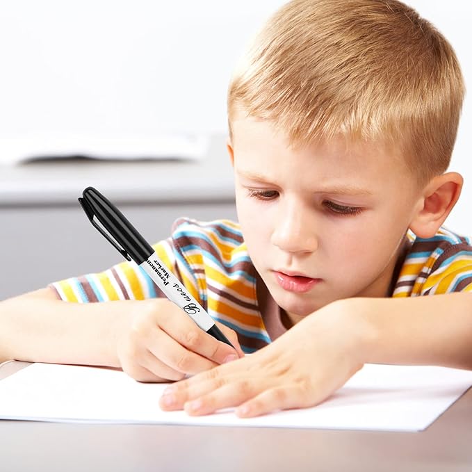 Permanent Markers, 128 Count Black Permanent Markers, Fine Point, Waterproof & Smear Proof Markers, Quick Drying, Office Supplies for School, Office, Home