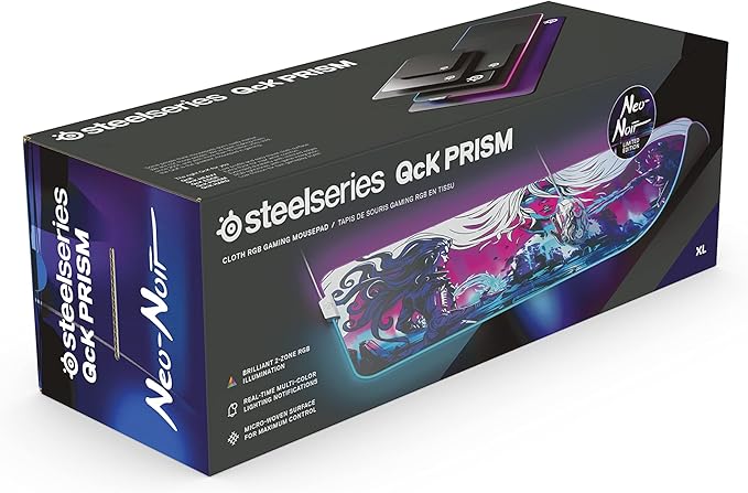 SteelSeries QcK Prism Gaming Mouse Pad - 2-Zone RGB Illumination - Real-time Event Lighting - Optimized for Gaming Sensors - Size XL - Neo Noir