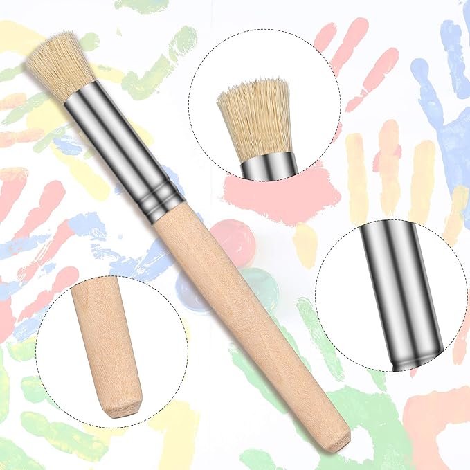 Wooden Stencil Brushes Natural Stencil Bristle pens Dome Art Painting pens Wood Template Brush for Acrylic Oil Watercolor Art Painting DIY Crafts Card Making Supplies, 3 Sizes(24 Pieces)