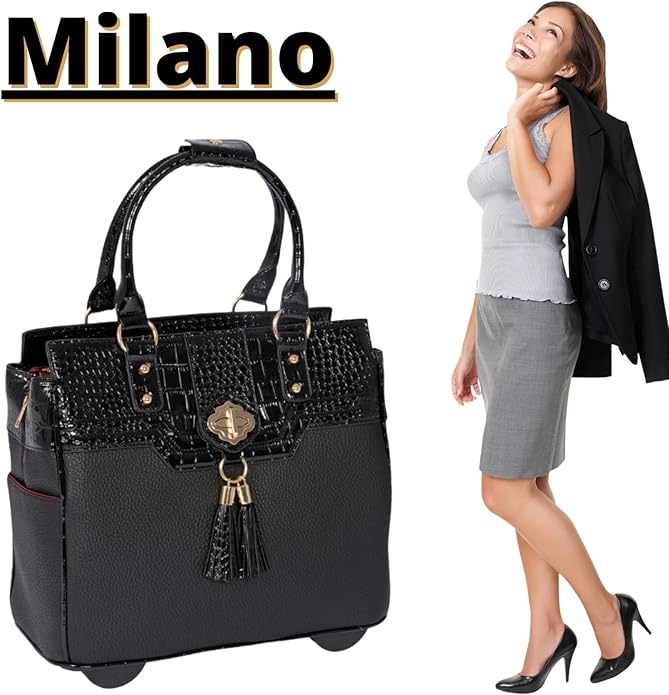 JKM and Company Alligator Compatible With Computer iPad, Laptop Tablet Rolling Tote Bag Briefcase Carryall Bag