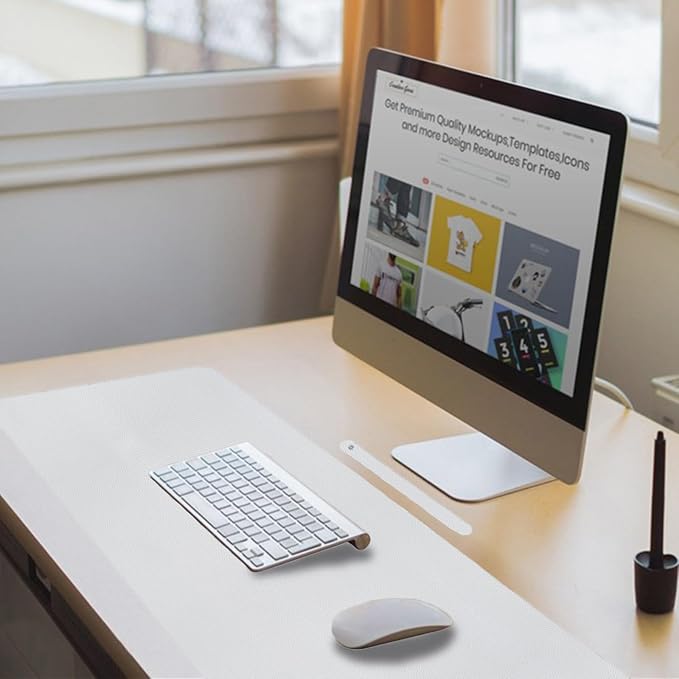 Boutilon Leather Mouse Pad,Extended Desk Pad for Keyboard and Mouse Non-Slip Study Desk Writing Pad Desktop Protector for Home Office Accessories,35"x 17"(L-White)