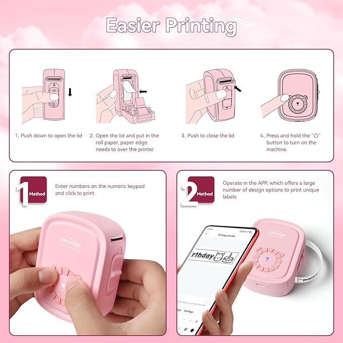 Portable Label Maker Machine P10Pro - Wireless Bluetooth Label Printer with Tape Included, Multiple Templates, Easy to Use for Office and Home Organization, USB Rechargeable๏ผPink๏ผ