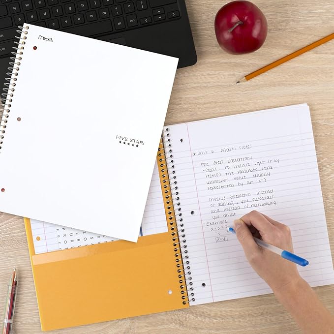 Five Star Spiral Notebook + Study App, 3 Subject, College Ruled Paper, Fights Ink Bleed, Water Resistant Cover, 8-1/2" x 11", 150 Sheets, White (72464)