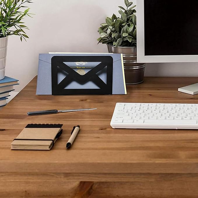 Black Metal Mail Holder, Countertop Letter Organizer with Letter Opener, Office Desktop Envelope Rack, Tabletop Document Stand (Sign)