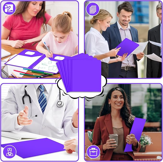 30 Pack Two Pocket Folders Business Card Holder Plastic Folders with Prongs for School Office Filing Cabinet Resume Portfolio (Purple)