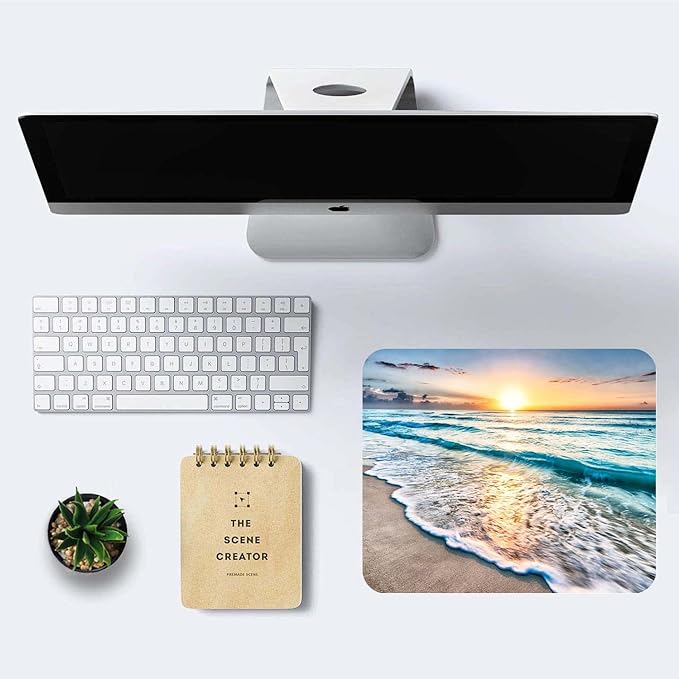 Beach Sunset Mouse Pad,Cute Mouse pad,Custom Small Mouse Pads with Designs,Portable Office Non-Slip Rubber Base Wireless Mouse Pad for Laptop