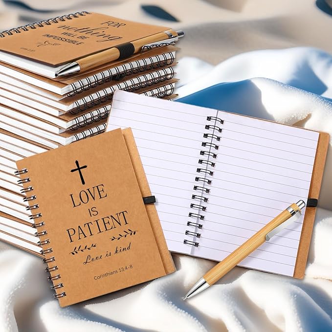 10 Christian Bible Notebooks with 10 Pens, Spiral Journal Bulk Prayer Notes Christian Religious Gifts for Family Friends Colleagues
