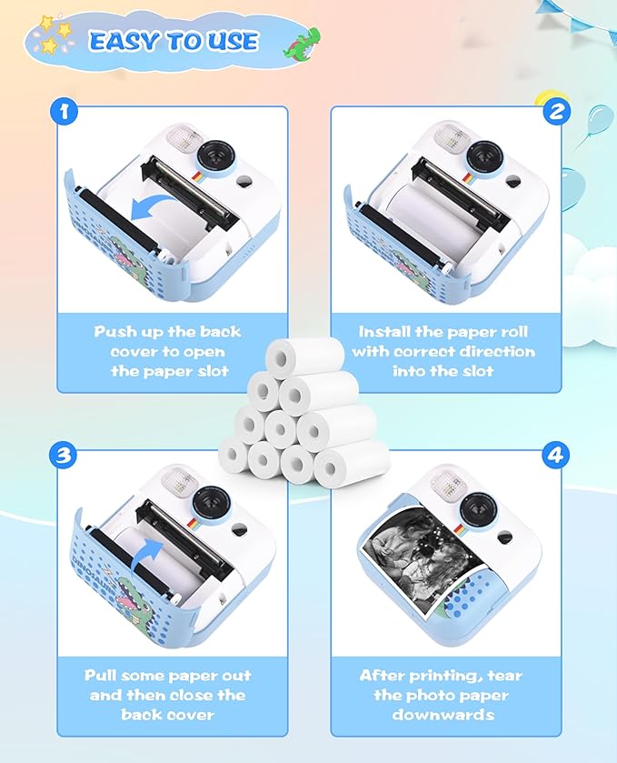 Thermal Paper, 10 Rolls Refill Print Paper for Kids Instant Print Camera, HD Photo Printing Paper Rolls for Most Kids Instant Camera, White