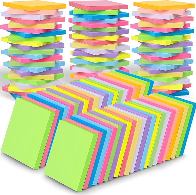 60 PCS Sticky Notes Bulk 3x3 Inch Colorful Sticky Notes 75 Sheets/Pad 12 Colors, Adhesive Sticking Self-Stick Multicolor Memo Note Pads for Teacher Student School Office Meeting Blank Desk Pads