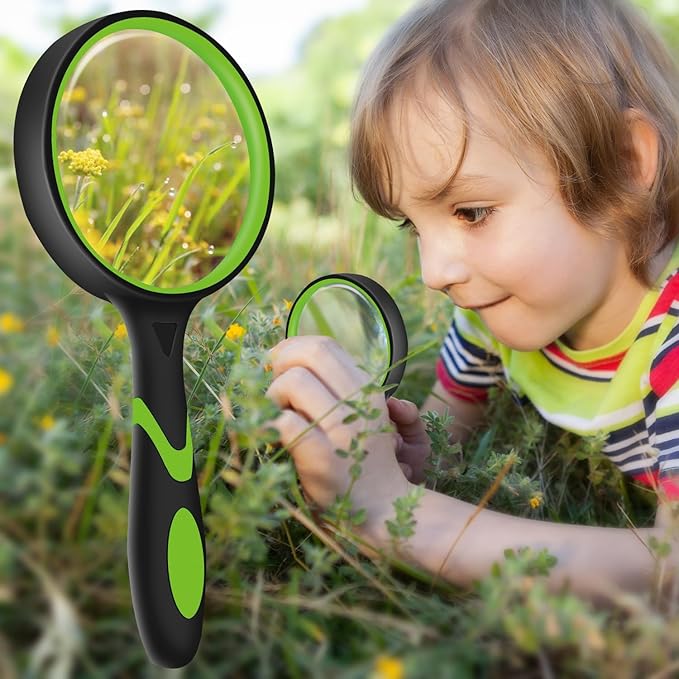 2 Pack 75mm 10X Handheld Magnifying Glass,Rubber Reading Magnifier for Kids Seniors, Suitable for Hobbies and Science