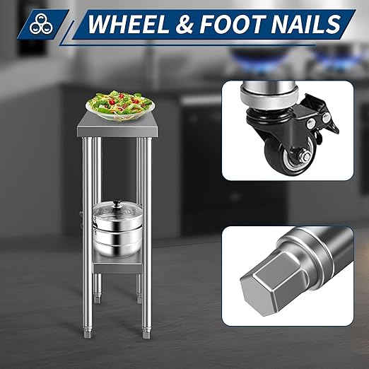 Stainless Steel Table for Prep & Work 24 x 12 Inches, NSF Commercial Heavy Duty Food Prep Worktable with Undershelf for Restaurant, Home and Hotel Christmas Preparation Table