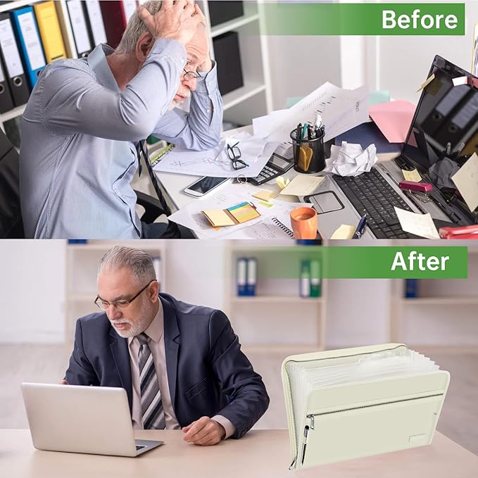 ENGPOW Accordion File Organizer,Fireproof 13 Pockets Expanding File Folder,Document Organizer Folder with Zipper&Labels,Portable Home Travel Safe Storage for Letter A4 Files and More,Beige