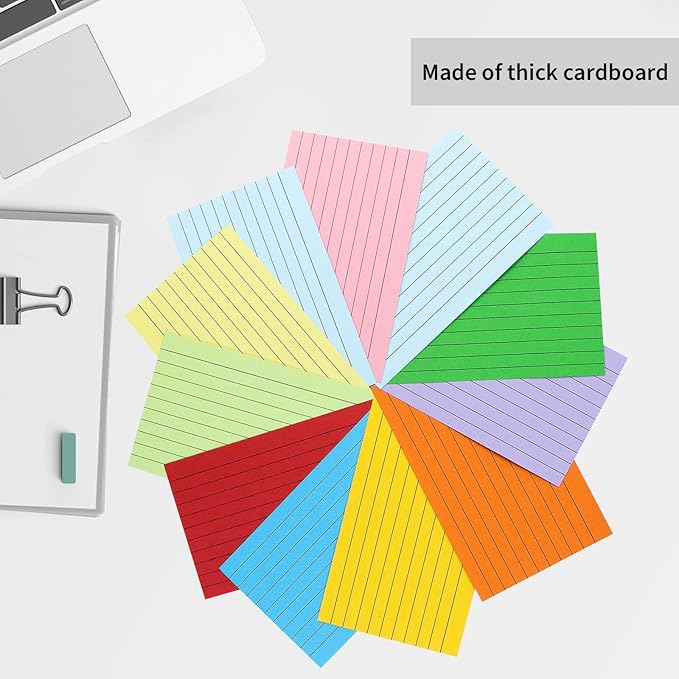 1200 Pieces Index Cards Ruled 3 x 5 Color Index Cards Bulk, Flash Cards, Study Cards, Note Cards for Learning School and Office Uses, 10 Colors
