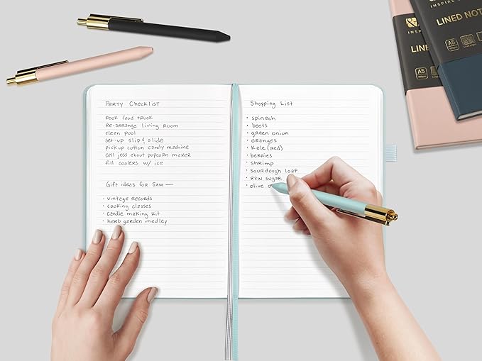 A5 Lined Leather Journal and Pen Set, Hardcover Notebook with Pen, 160 Pages 100gsm Thick Ruled Paper for Men Women, for Work, Business, School or Home Writing, 5.7'' x 8'' (Green-Set1)