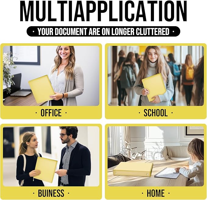 3 Ring Binder 1 Inch, IntoJoy 6 Pack Clear View 3 Hole Binder PVC-Free Fits 8.5x11 Inch Paper Flexible Round Ring Binders for School Office Home Binder Supplies (Yellow)