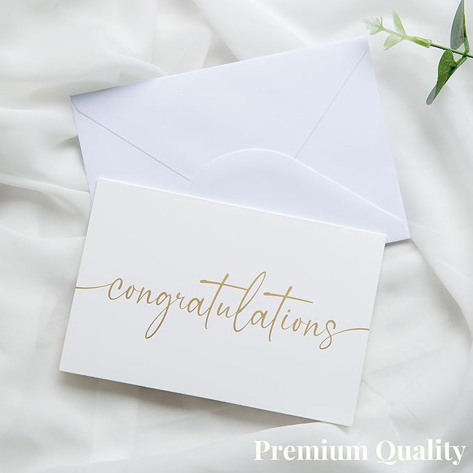 Congratulations Cards with Envelopes and Matching Stickers, Matte Gold Foil Design - Bulk Pack of 20, 4x6 Inch Minimalistic - Suitable for Business, Graduation, Weddings and Milestone Celebrations