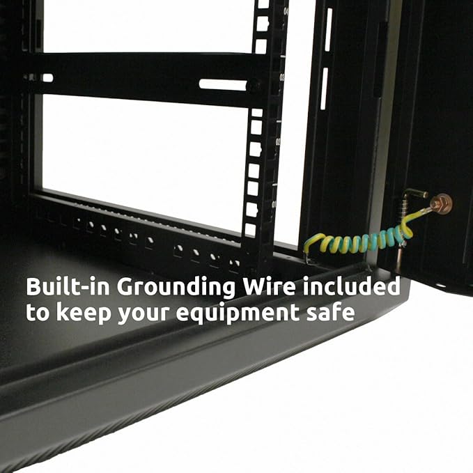 NavePoint 6U Server Cabinet with Hinged Back - 23.6” Deep, 6U Server Rack Enclosure with Locking Glass Door, Wall Mount Rack with Removable Side Panels, 6U Network Cabinet with 2 Fans, Pre-Assembled