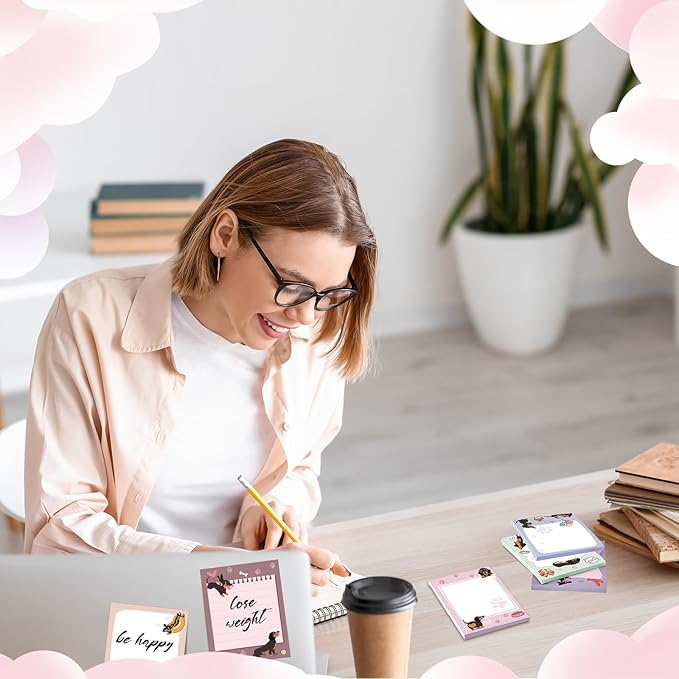 Sabary 9 Pads Sticky Notes 3.15 x 3.94 Inches Cute Self Sticky Note Pads Colored Adhesive Notepad for Memo Reminder Journal Studying Office Home Gift(Dachshund)