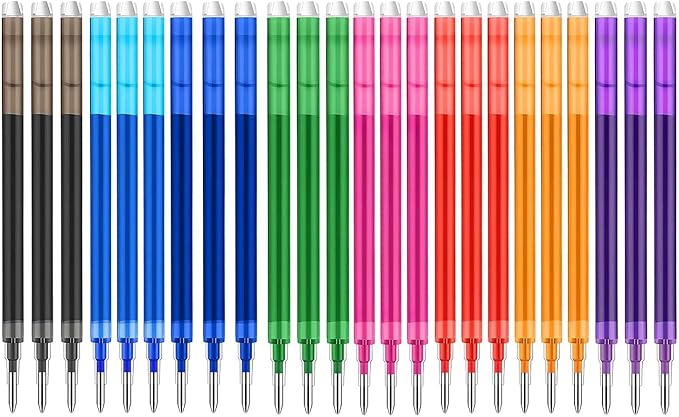 0.7 mm Erasable Gel Ink Pen Refills Compatible with Frixion Friction, 8 Colors Multicolor Retractable Fine Point Pen Refill (Blue,Black,Red,Green,Orange,Lake Blue,Purple,Rose Red) (8Color, 24)