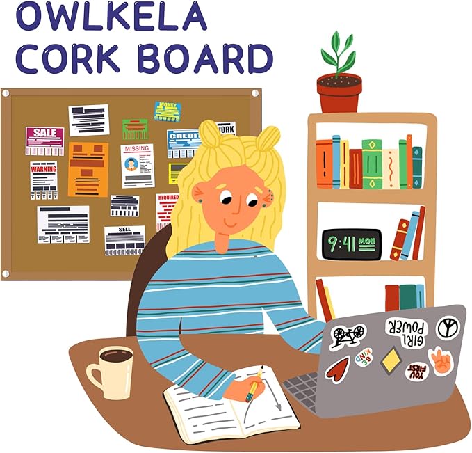 OWLKELA 17.7 X 13.3 Inch Cork Board Bulletin Board, Wall-Mounted Presentation, Message Notice Pin Board, Perfect for Office & Home Decor, School, Cubicle
