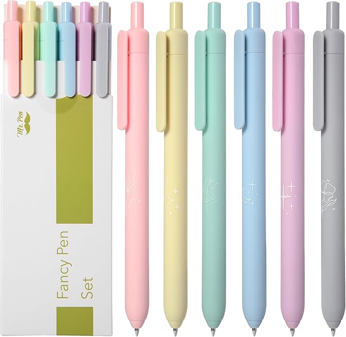 Mr. Pen- Retractable Gel Pens, 6 Pack, Color Ink Gel Pens Fine Point, Pastel Colors, 0.7mm Gel Pens Fine Point, Retractable Pens, Cute Pens, Aesthetic Pens for Journaling Fine Tip Pens