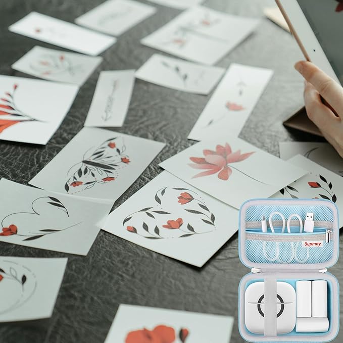 Hard Travel Case for Cabaro Mini Printer Sticker Thermal Printer, Bluetooth Portable Phone Printer Storage Holder Protection Case with Zipper Mesh Pocket fit Rolls Paper, Charging Cable, Blue