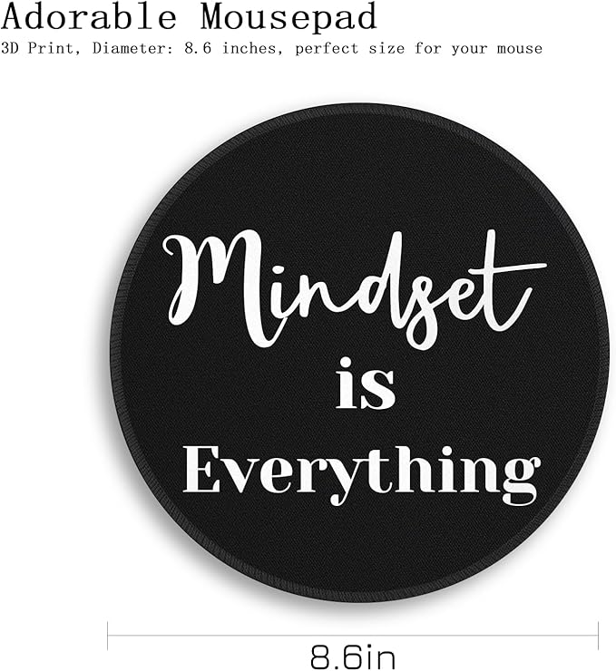 Gctriki Black Computer Mouse Pad for Desk, Funny Small Round Mousepad for Laptop Gaming Work, Inspirational Office Desk Decor Accessories Supplies Gifts for Coworkers, Mindset is Everything