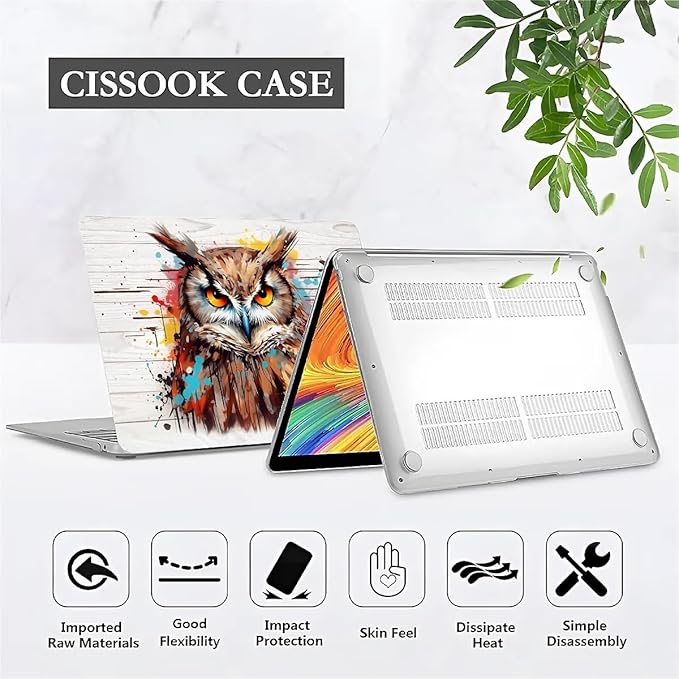 Compatible with MacBook Pro 13.3 Inch Case 2024 2023 2022-2016 Release Model M1 M2 A1706/A1708/A1989/A2159/A2289/A2251/A2338, Funny Colorful Owl Hard Plastic Shell Cover Case