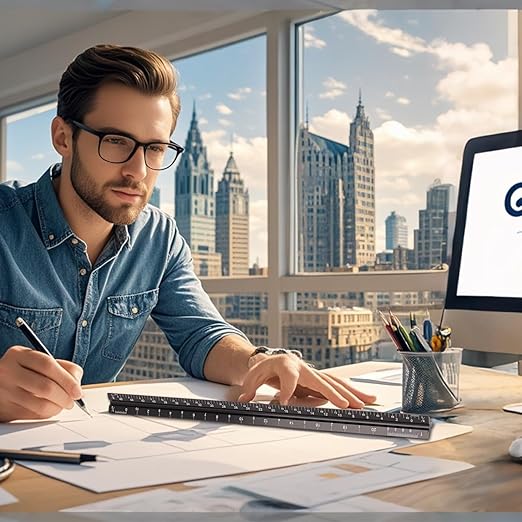 Architectural Scale Ruler, Imperial Measurements 12'', Laser-Etched Aluminum Architect Triangular Ruler Black for Architects, Students, Draftsman, and Engineers by mveohos