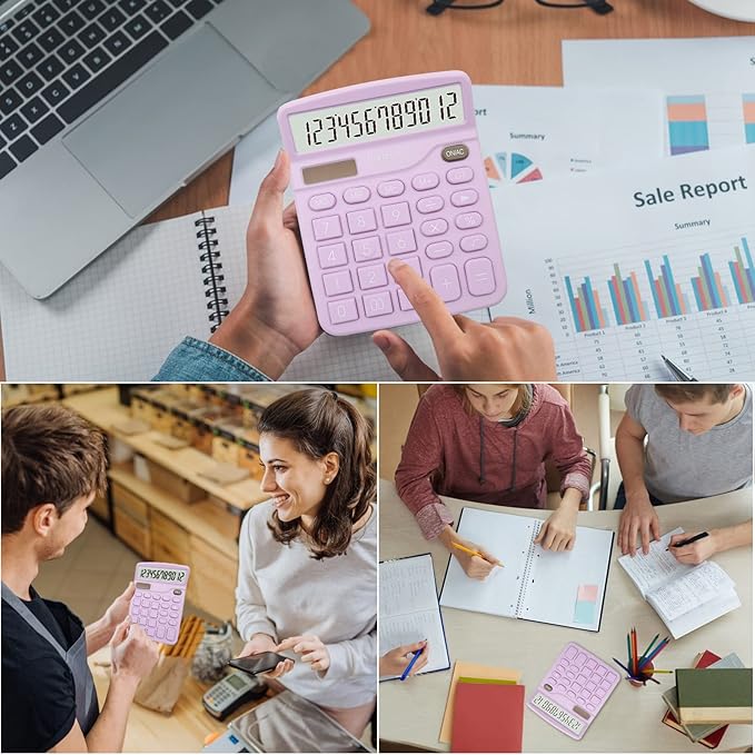 Purple Calculator, Basic Office Calculator, Desktop Calculator 12 Digit with Large LCD Display, Purple Office Supplies with Sensitive Button, Purple Desk Accessories, School Supplies……