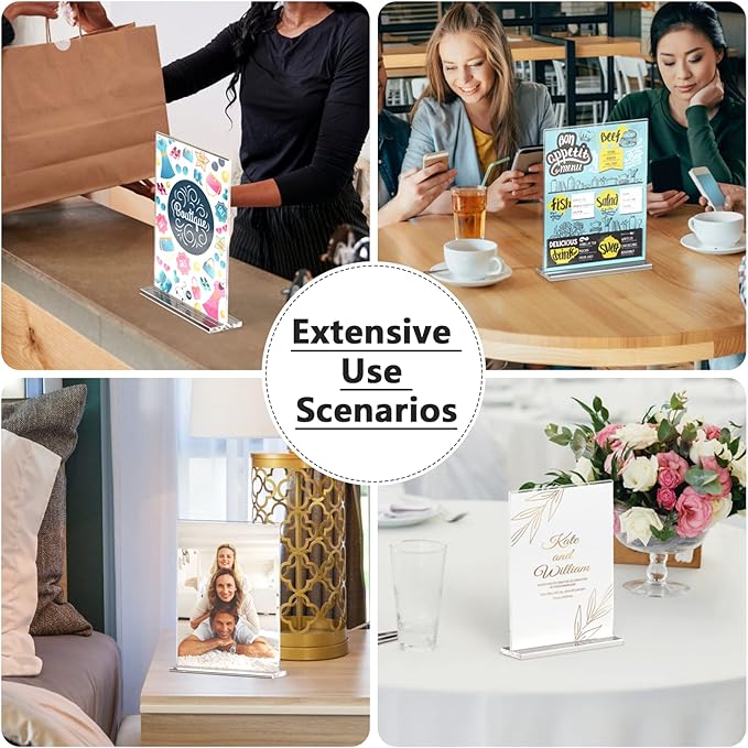 MaxGear Acrylic Sign Holder 8.5x11 Inches 2 Pack, Double Sided Clear Display Stand Table Top Paper Holder, Vertical Menu Flyer Stand, Plastic Frame for Stores, Restaurants, Hotels, Office