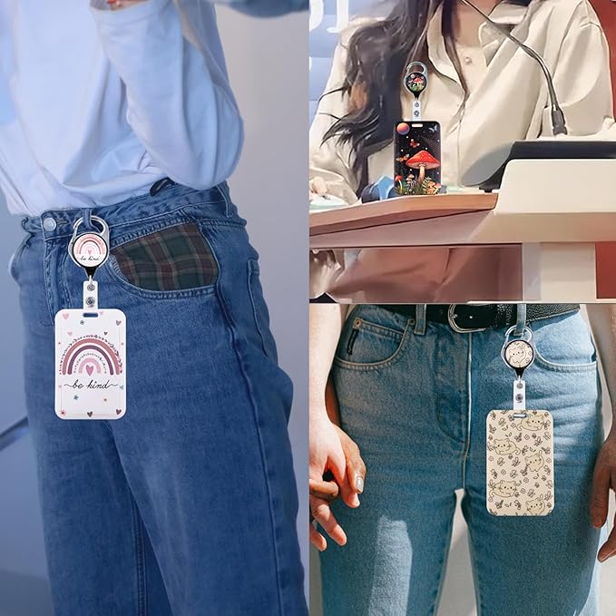 School Teachers Breakaway Lanyard for ID Badge Rainbow Badge Holder & Retractable Badge Reel Cute Boho Floral Key Lanyard for Women Girls Nurse Preppy Keychain Lanyard ID Holder(Be Kind)