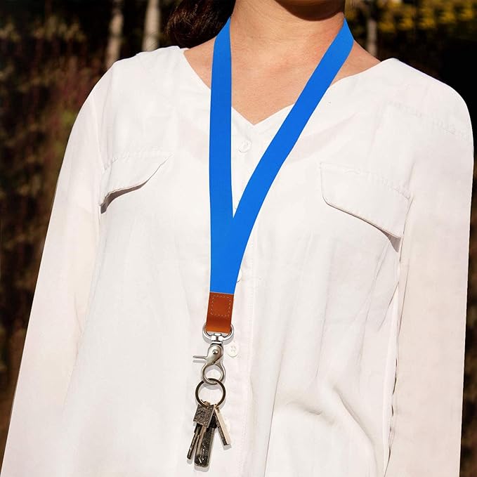 Long Neck Lanyard Leather Keychains with Metal Clasp, Sturdy Durable Women Men Id Badge Lanyard, Neck Lanyard Strap Ideal for Car Keys, Card Holder, Whistle, Keychain, Wallet
