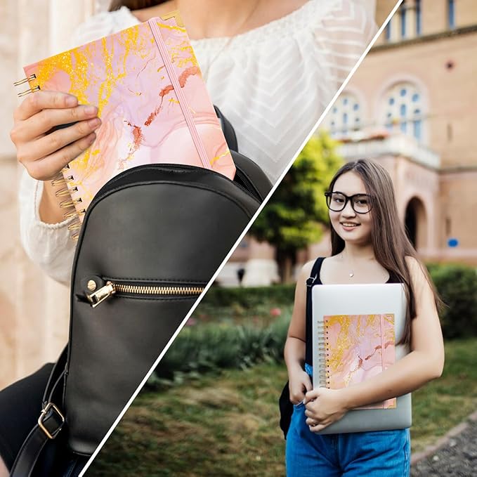 A4 Spiral Notebooks for Work, 300 Pages Lined Spiral Journal Notebook, 5 Subject College Ruled Journals for Writing, 11”x9.25''Journaling Notebooks for School Office Supplies (Pink Marble)