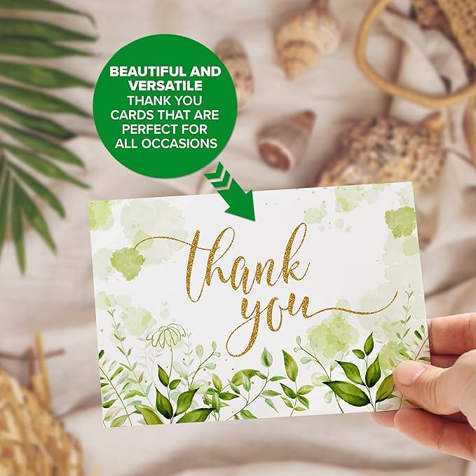 Decorably 24 Pack Glittery 6x4in Assorted Thank You Cards with Envelopes and Stickers, 24 Unique Beautiful Designs Thank You Card Assortment, Blank Inside - Wedding, Baby Shower, Birthday