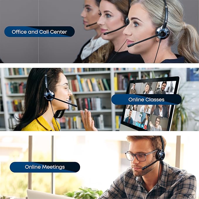 TruVoice HD-500 Office and Call Center Wired QD Headset with Noise Canceling Microphone and HD Speakers - Compatible with Mitel, Nortel, Avaya, Poly, Polycom, Shoretel, Digium, ESI, Fanvil Desk Phones