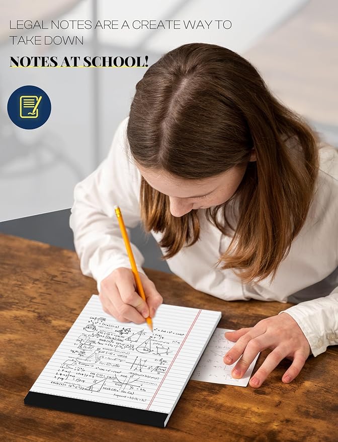 6 Pack 8.5 x 11 Legal Pads for Office Supplies Paper Pads 8.5 x 11 White Note Pads for Work Lined Writing Pads Notebook White Legal Pads Wide Ruled Notepads 30 Sheets Per Writing Pad Legal Note Pad