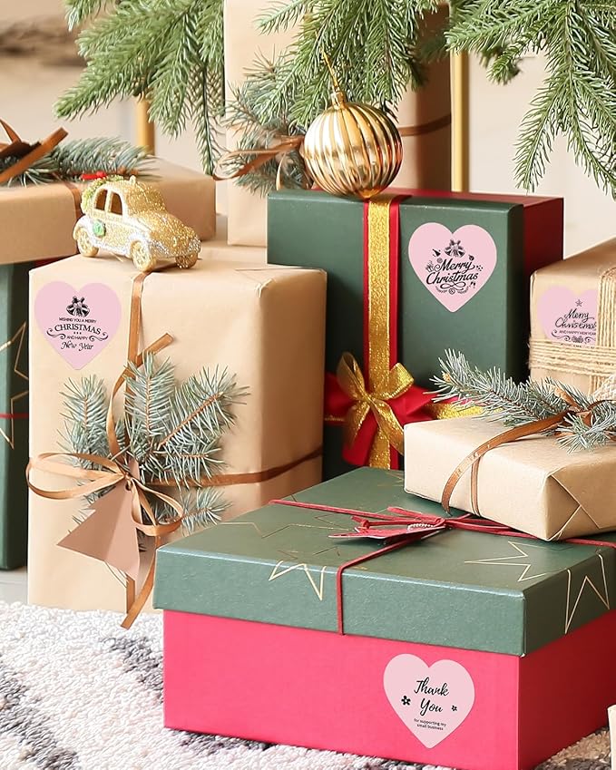 Phomemo 3” Color Circle Thermal Labels, Self-Adhesive Round Direct Sticker Label, Cute Pink Heart Stickers Roll for Custom Stickers Personalized & Business, 500 Pink Labels/Roll