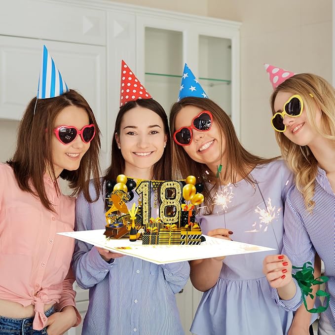18th Birthday Card for Men Women, 3D Pop Up 18th Birthday Gifts Cards for Him Her, Back In 2007 Funny 18 Year Old Birthday Decorations, Black Gold