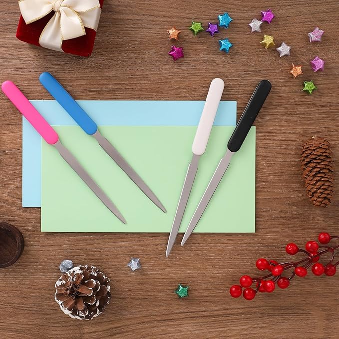 4Pcs Letter Opener Stainless Steel Envelope Openers Lightweight Hand Mail Slitters Metal Letter Knives Humanized Grip Handle Paper Cutting Knives for Office School Home Supplies
