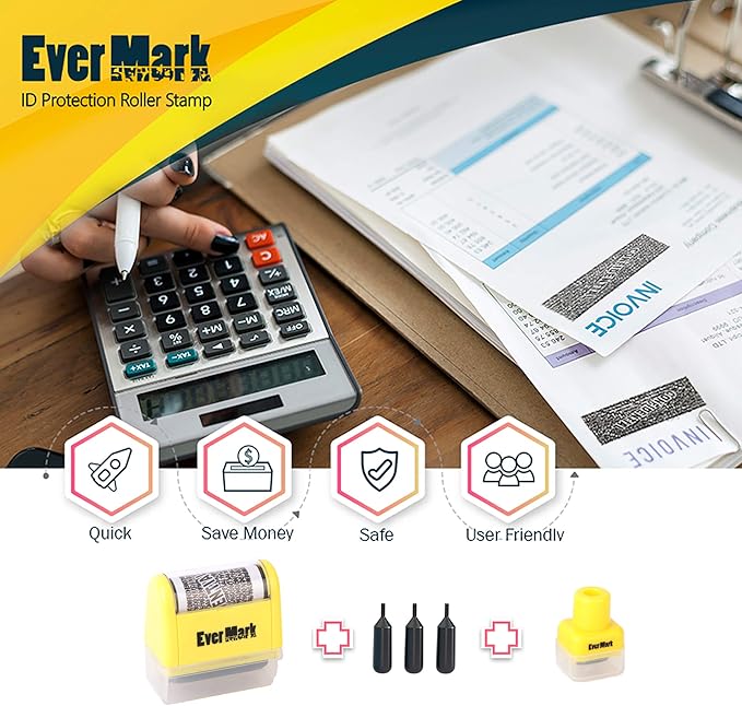 Identity Theft Protection Roller Stamp 2 Pack Confidential Roller Stamp with 3 Refills - Identity Protection Roller Stamps for Data Privacy, ID Protection and Address Blocker