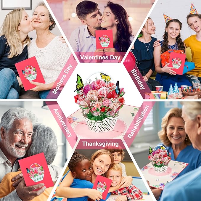Pop Up Flower Greeting Card - Mothers Day Cards for Mom, Wive and Grandmother - Pop Up Card for Birthdays,Thank Yous,Get Well or Any Occasion