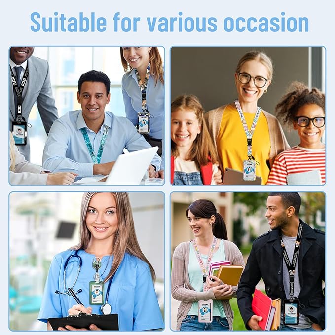 Lanyards for Id Badges, Funny Badge Holder with Retractable Badge Reel Clip, Skull Skeleton Work Card Name Tag Keychain Lanyard Vertical ID Card Protector for Women Nurse Doctor Teacher Student