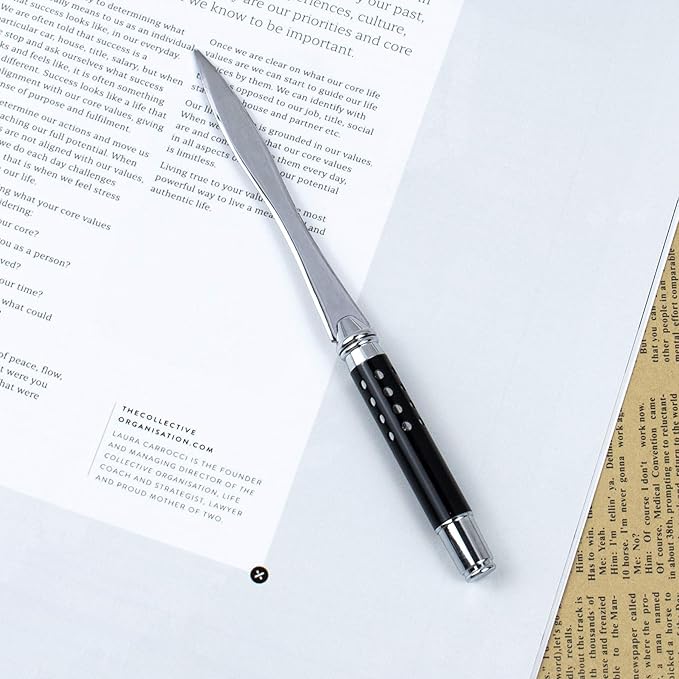 AUEAR, Metal Letter Opener Envelope Slitter Paper Knife for Women Men Home Office (Classic Black)