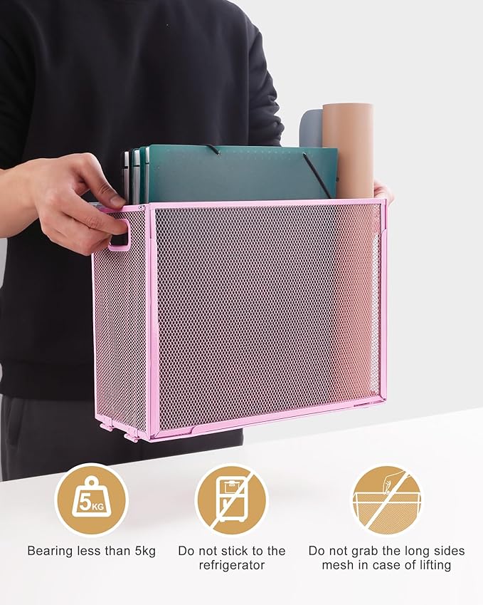 Oterri Hanging File Organizer, Metal File Organizer, Portable Desktop File Organizer for Letter Size Folder, Mesh Hanging File Crate for Office,Folders Not Included(Fairy Pink,1 Pack)