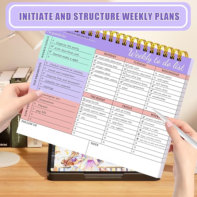 To Do List Notepad 52 Undated Pages, Weekly To Do List Notepad with Weekly Goals, 2 Packs Weekly Planner Notepad 8.5"×11", Task Planning Pad with PP Cover for Women Men to Track Task